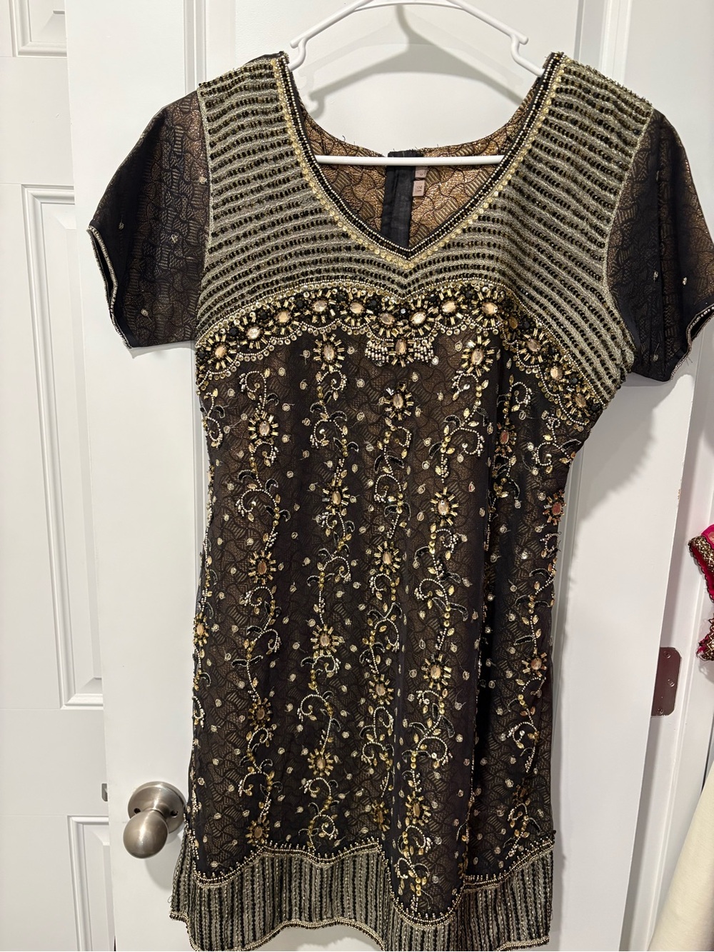 Embellished Black Lace Evening Dress with Gold Beading - Picture 10 of 10